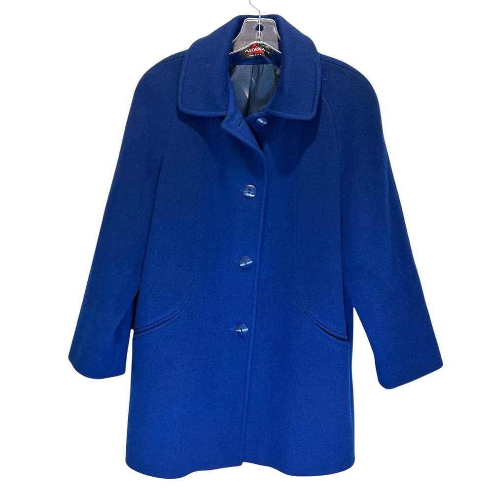VTG Alorna Women's Cobalt Blue Relaxed Fit Wool Coat, made in USA - 14 Petite